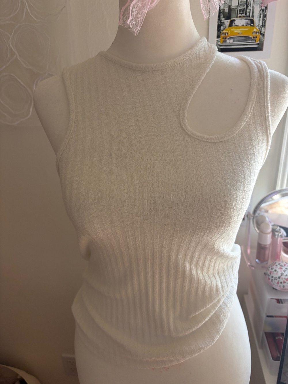 Anthropologie Maeve Asymmetric Cutout Ribbed Knit Tank - Cream S A06